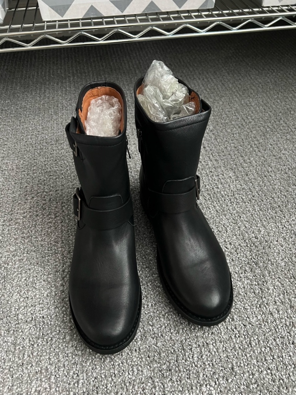 NWOB Frye Black Leather Moto Combat Boots - Size 6